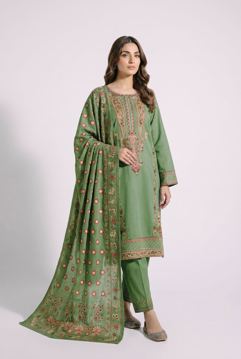 Dastoor D-01 : Stitched Embroidered Cotton Dobby 3pc - Kleren