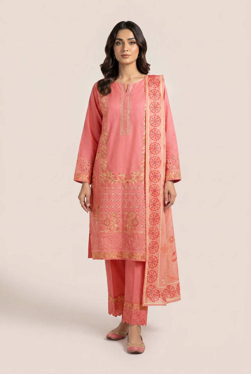 Dastoor D-02 : Stitched Embroidered Cotton Dobby 3pc - Kleren