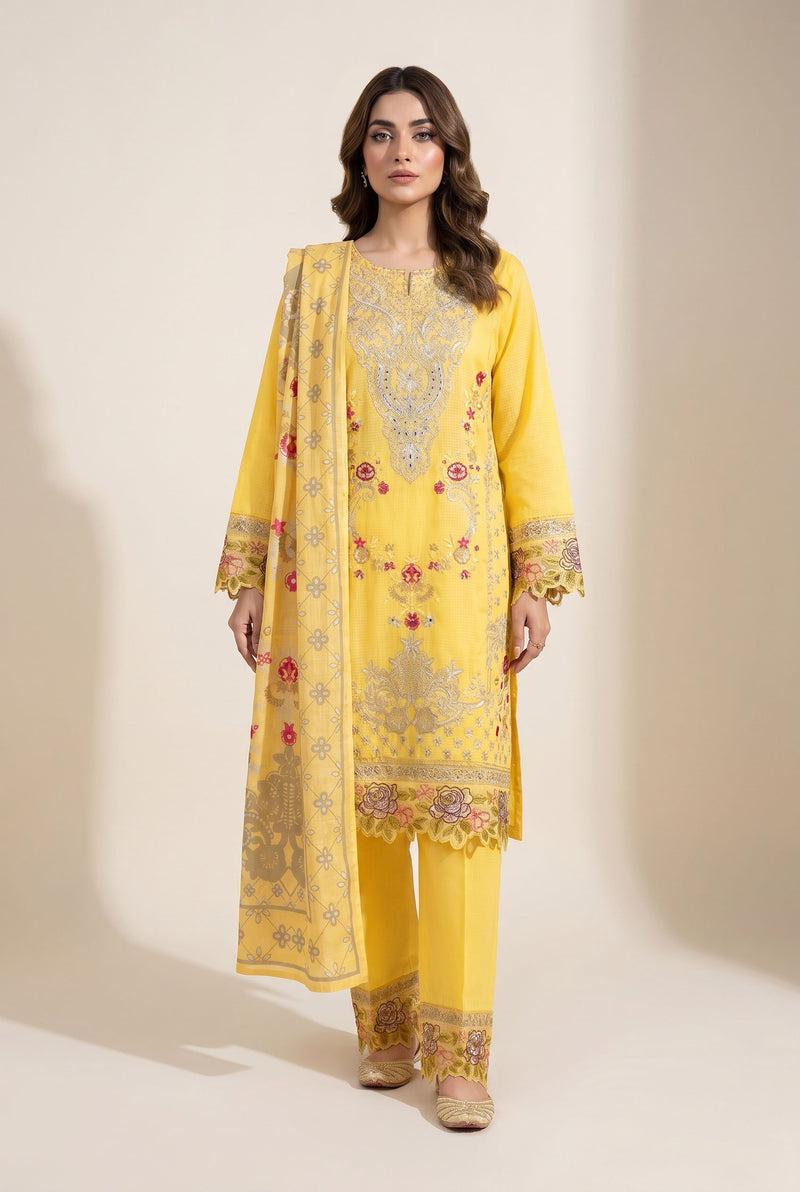Dastoor D-03 : Stitched Embroidered Cotton Dobby 3pc - Kleren