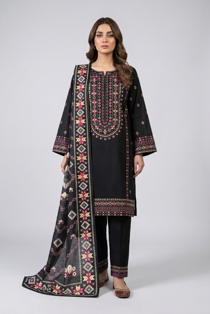 Dastoor D-04 : Stitched Embroidered Cotton Dobby 3pc - Kleren