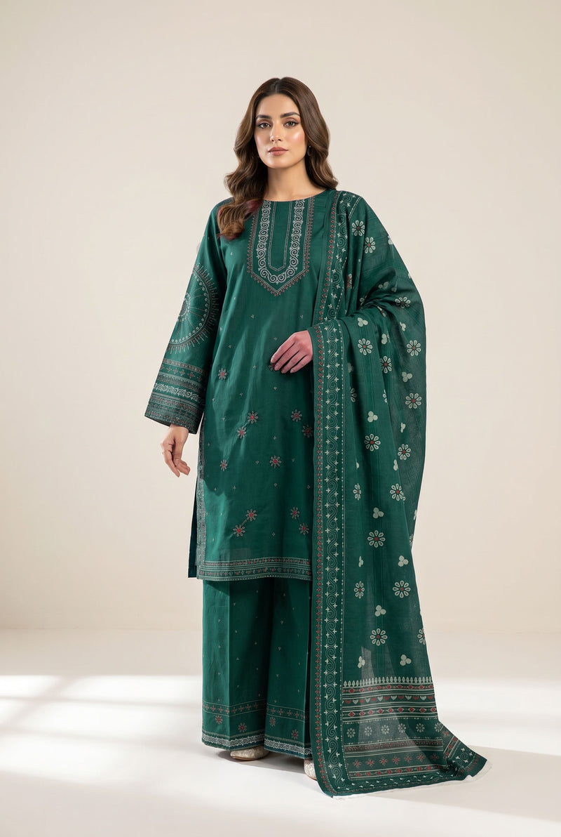 Dastoor D-05 : Stitched Embroidered Cotton Dobby 3pc - Kleren