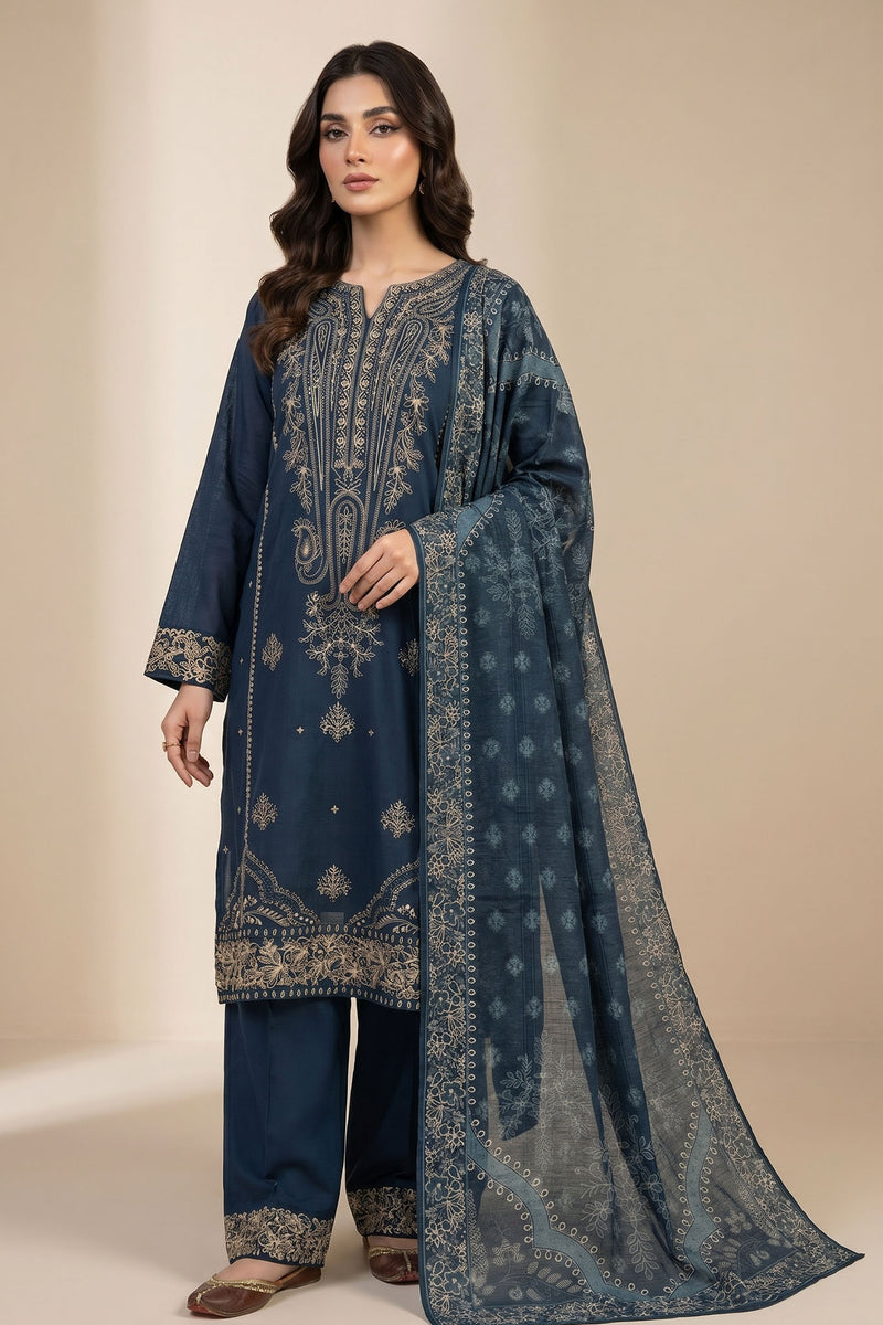 Dastoor D-06 : Stitched Embroidered Cotton Dobby 3pc - Kleren