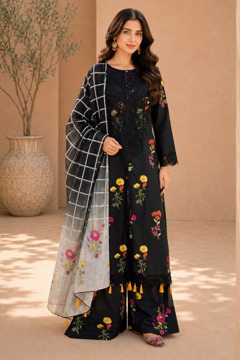 Eleganza E-12 : Stitched Embroidered & Digital Printed Lawn 3pc - Kleren