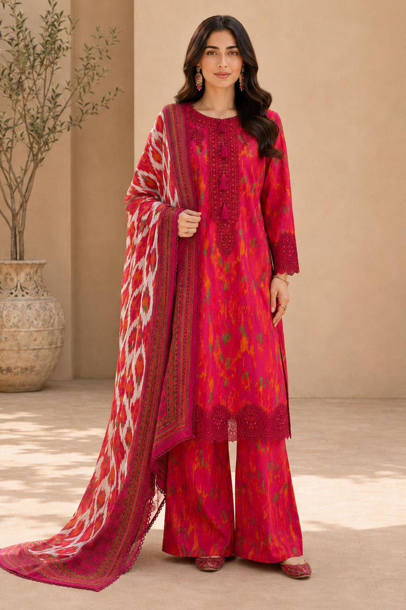 Eleganza E-14 : Stitched Embroidered & Digital Printed Lawn 3pc - Kleren