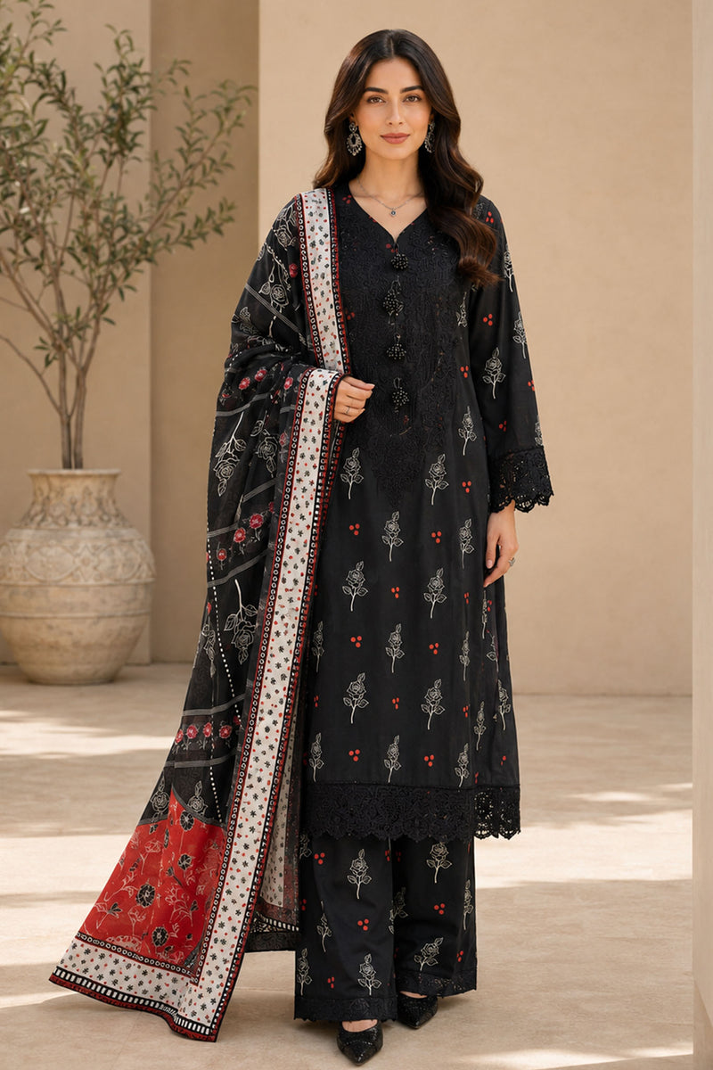 Eleganza E-15 : Stitched Embroidered & Digital Printed Lawn 3pc - Kleren