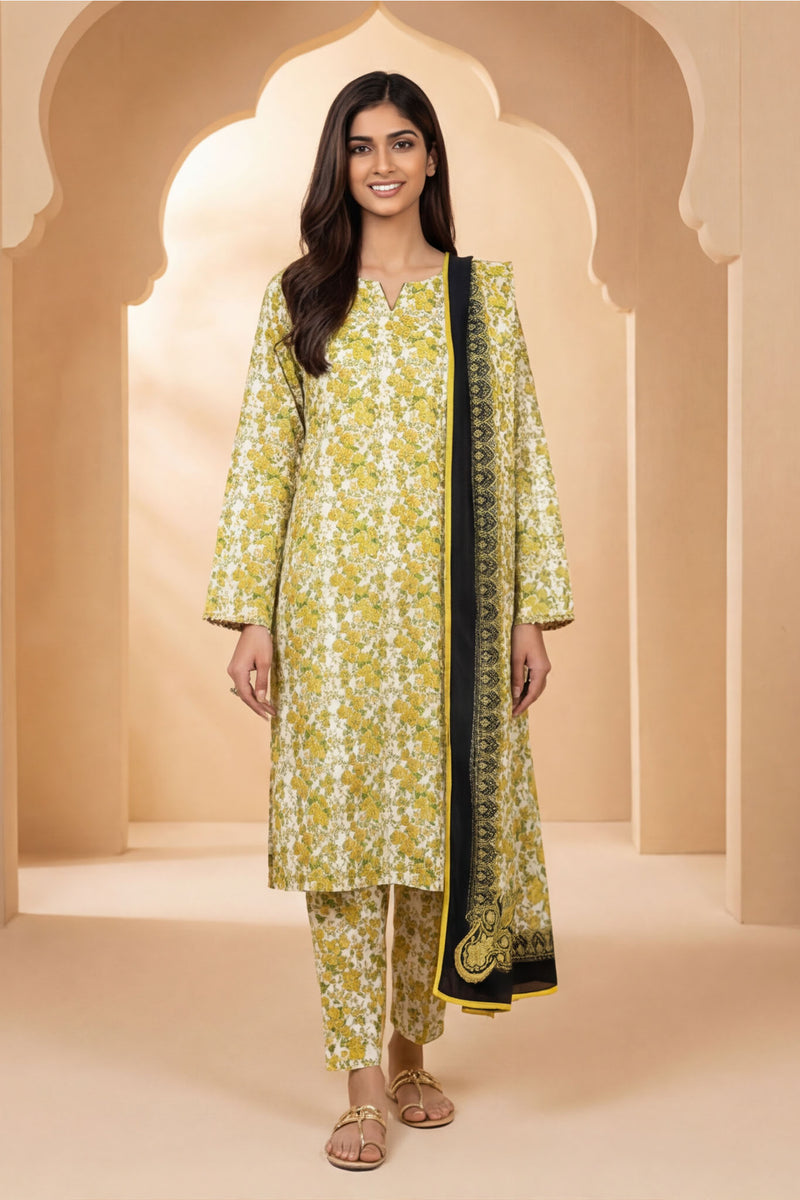 Noura N-30: Unstitched Printed Lawn 3PC - Kleren