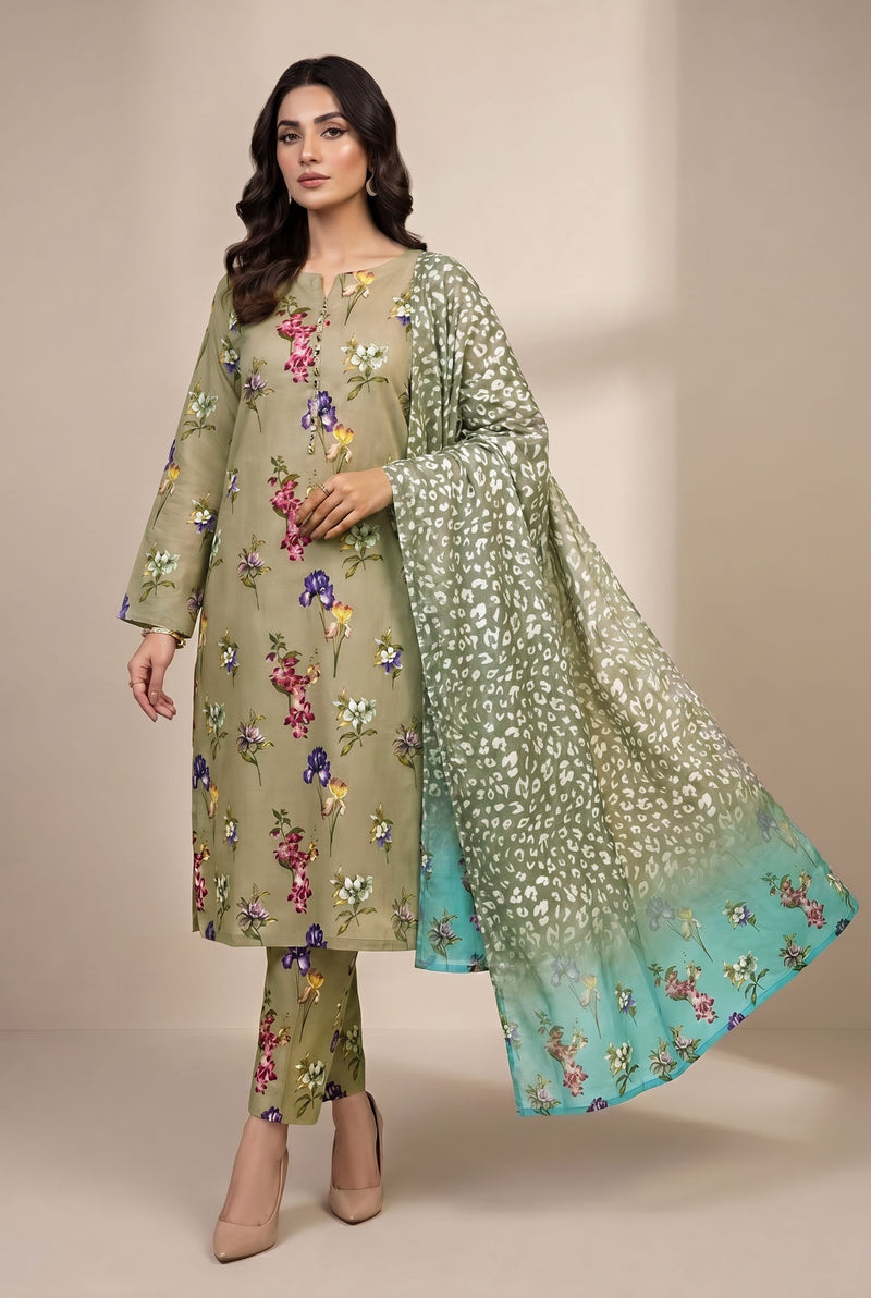 Noura N-40: Unstitched Printed Lawn 3PC - Kleren