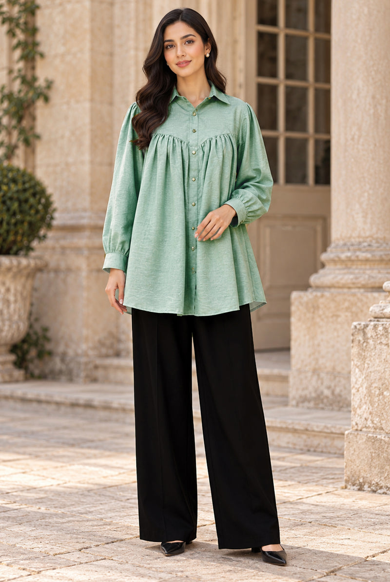 NOVA NV-05 mint green stitched dyed khaddar 2-piece suit, front view