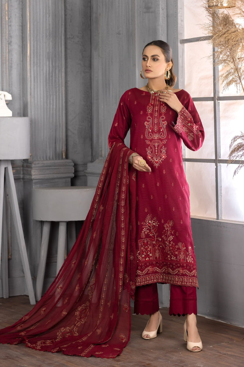 Qalb D-12 : Embroidered Lawn Doria 3pc - Kleren
