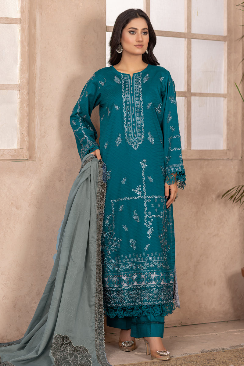 Qalb D-35 : Embroidered Doria Lawn 3pc - Kleren
