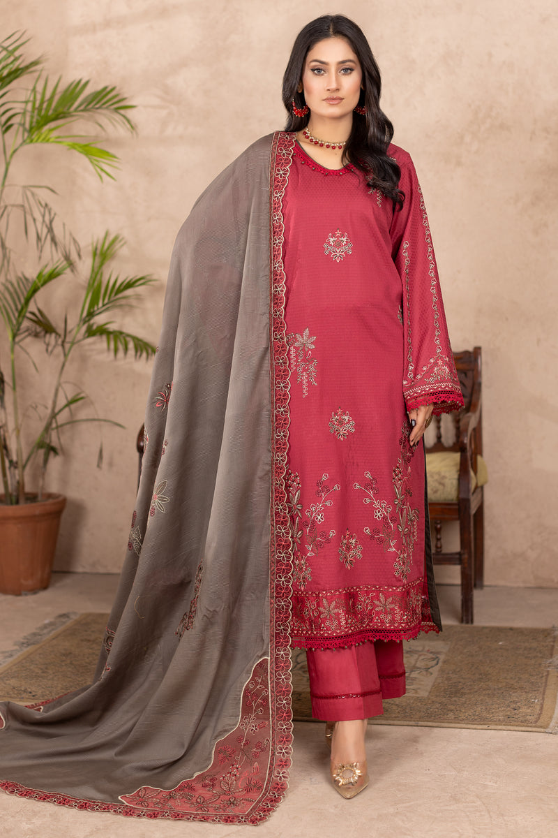 Qalb D-36 : Embroidered Doria Lawn 3pc - Kleren