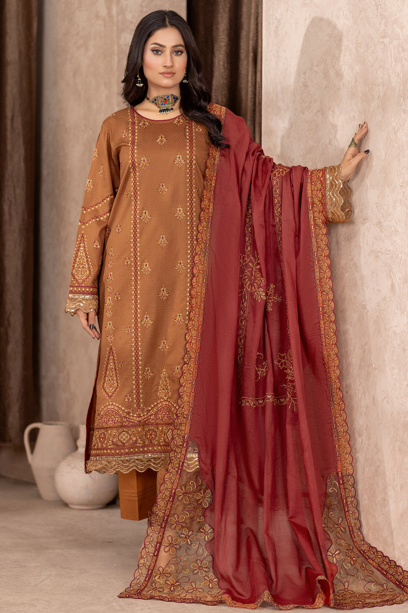 Qalb D-39 : Embroidered Doria Lawn 3pc - Kleren