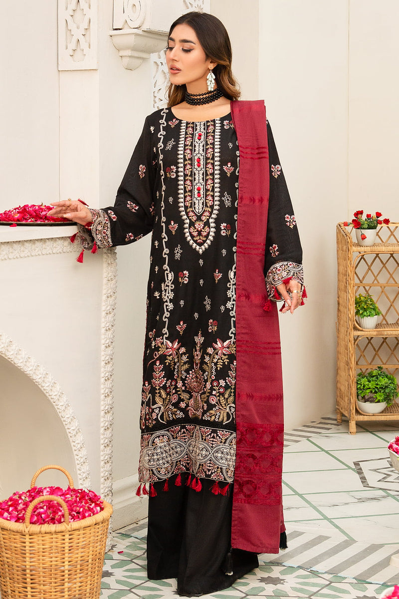 Rawayat R-05 : Unstitched Embroidered Slub Karandi 3PC - Kleren