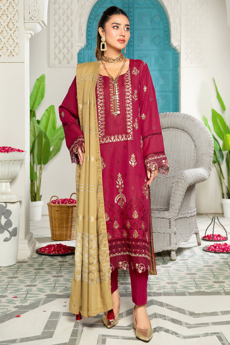 Rawayat R-07 : Unstitched Embroidered Slub Karandi 3PC - Kleren