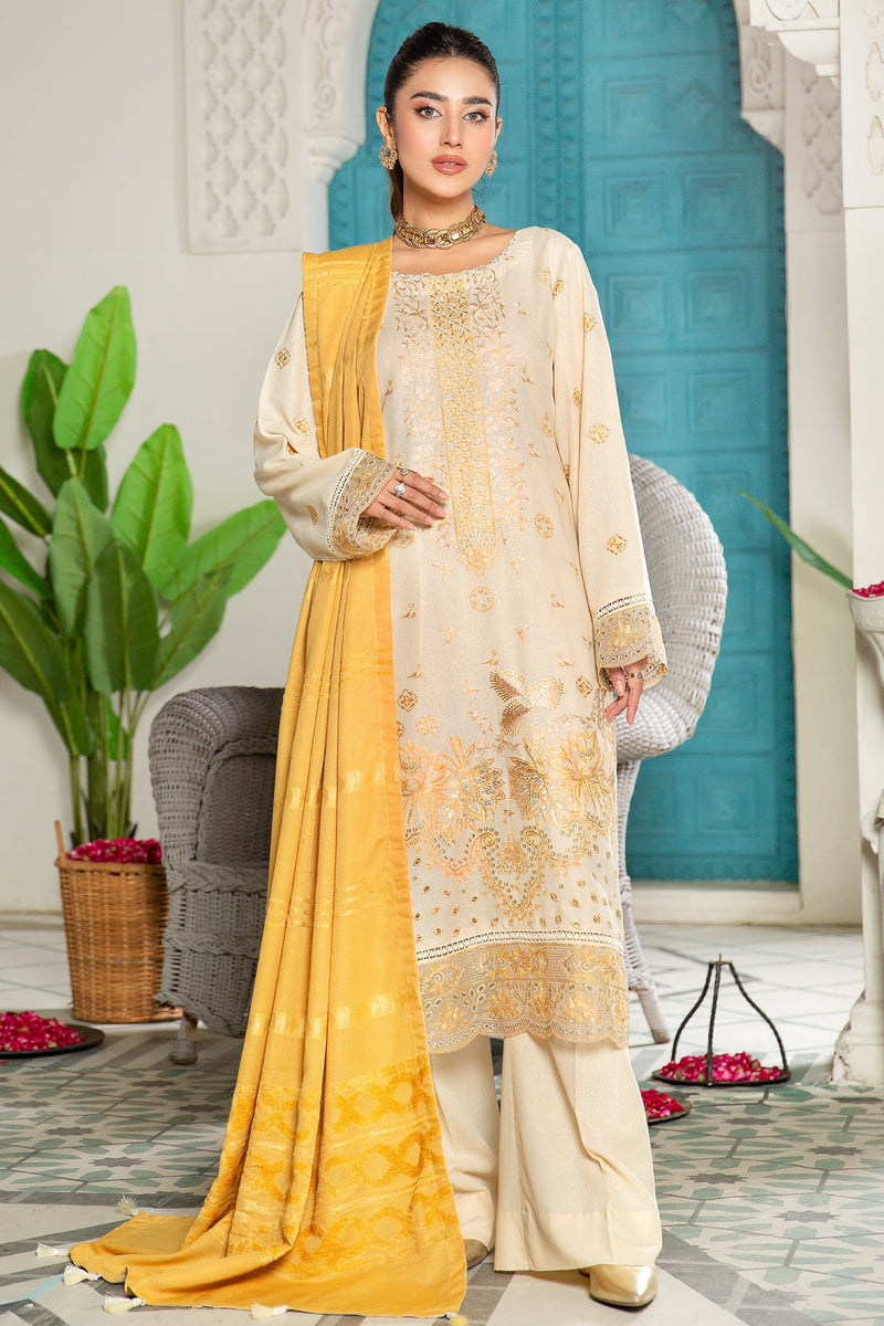 Rawayat R-08 : Unstitched Embroidered Slub Karandi 3PC - Kleren