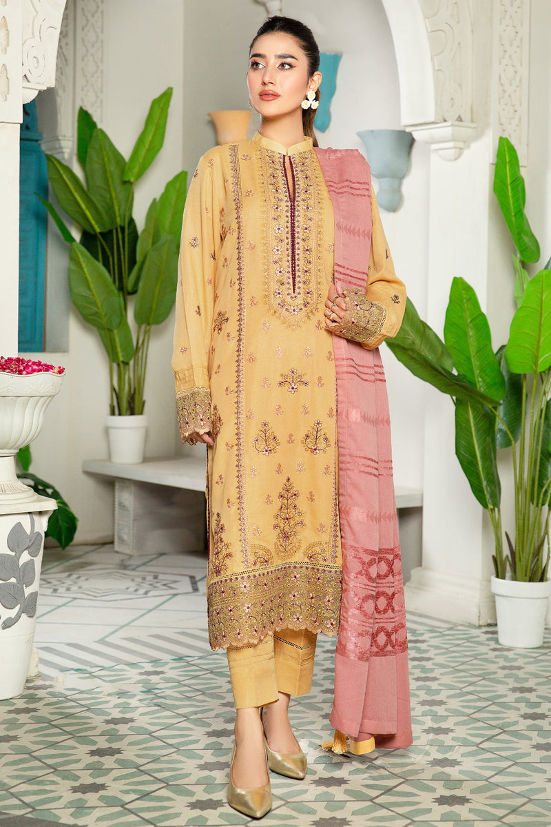 Rawayat R-11 : Unstitched Embroidered Slub Karandi 3PC - Kleren