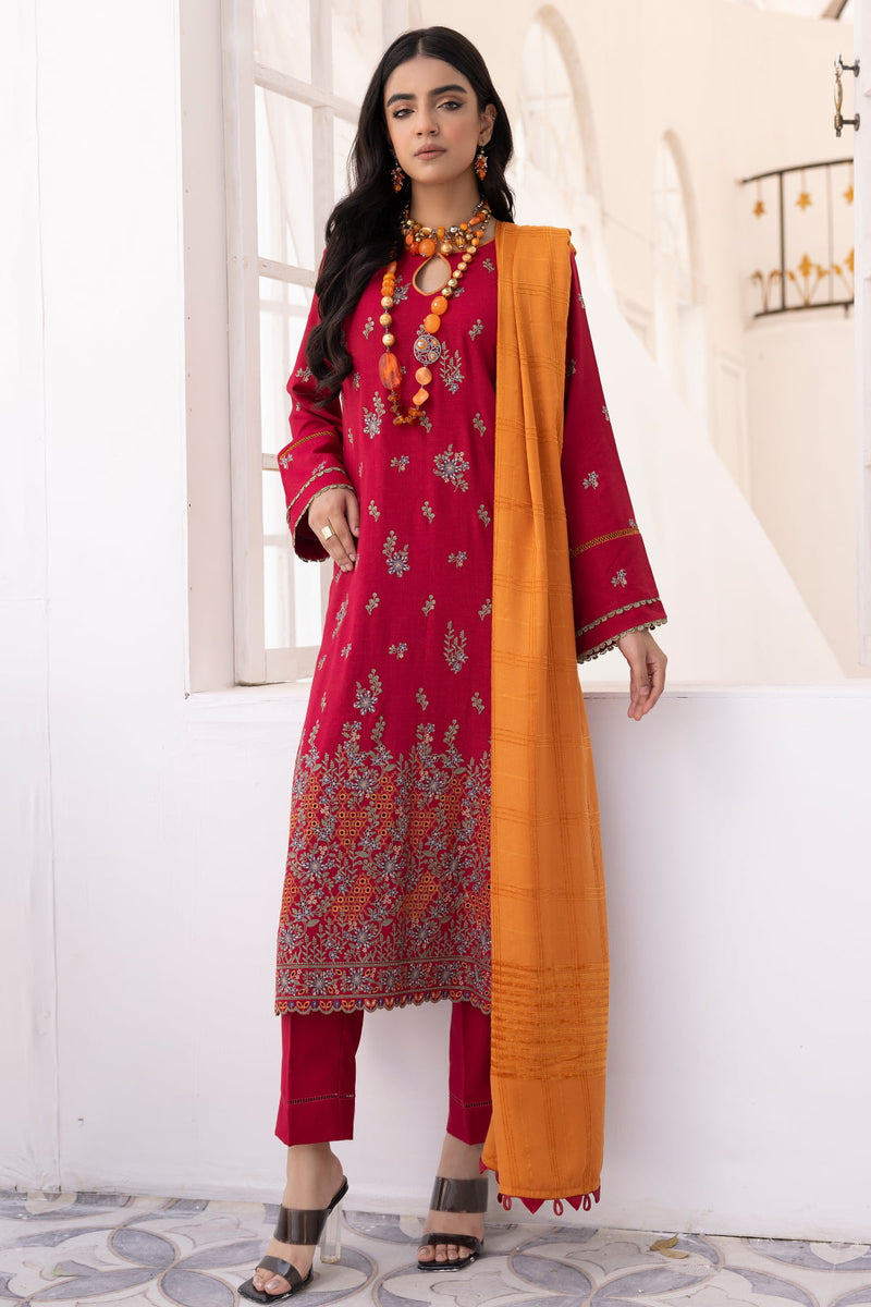 Saffron SA-02 : Unstitched Embroidered Dhanak 3PC - Kleren