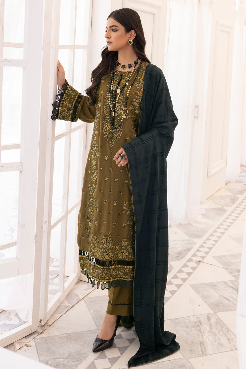 Saffron SA-03 : Unstitched Embroidered Dhanak 3PC - Kleren
