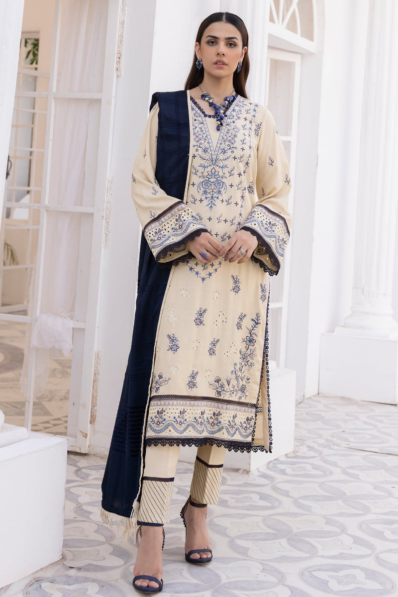 Saffron SA-08 : Unstitched Embroidered Dhanak 3PC - Kleren