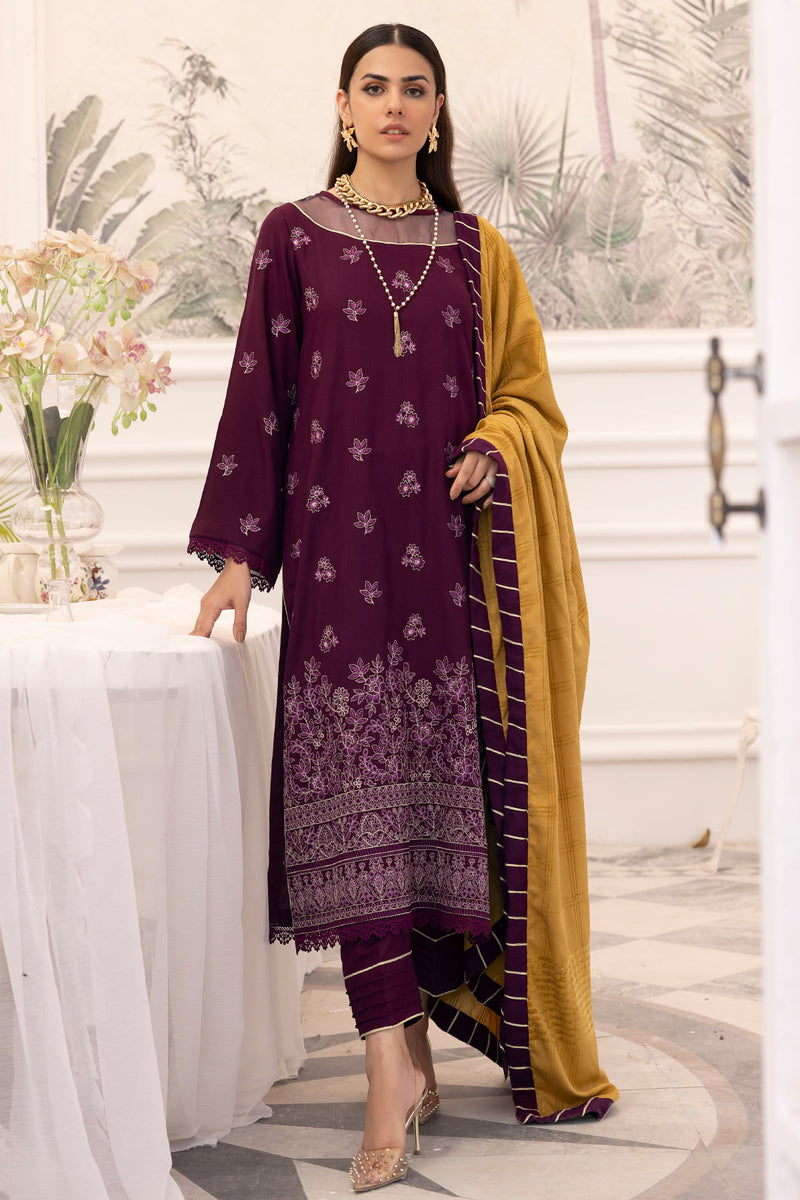 Saffron SA-09 : Unstitched Embroidered Dhanak 3PC - Kleren