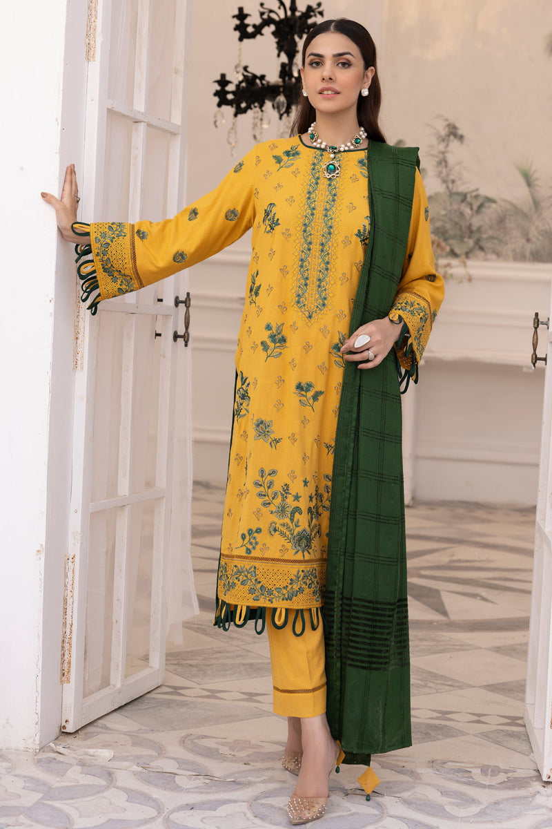 Saffron SA-11 : Unstitched Embroidered Dhanak 3PC - Kleren