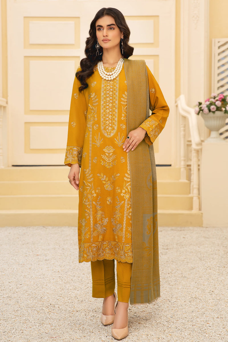 Shafaq SQ-27 : Unstitched Luxury Embroidered Dhanak 3PC - Kleren
