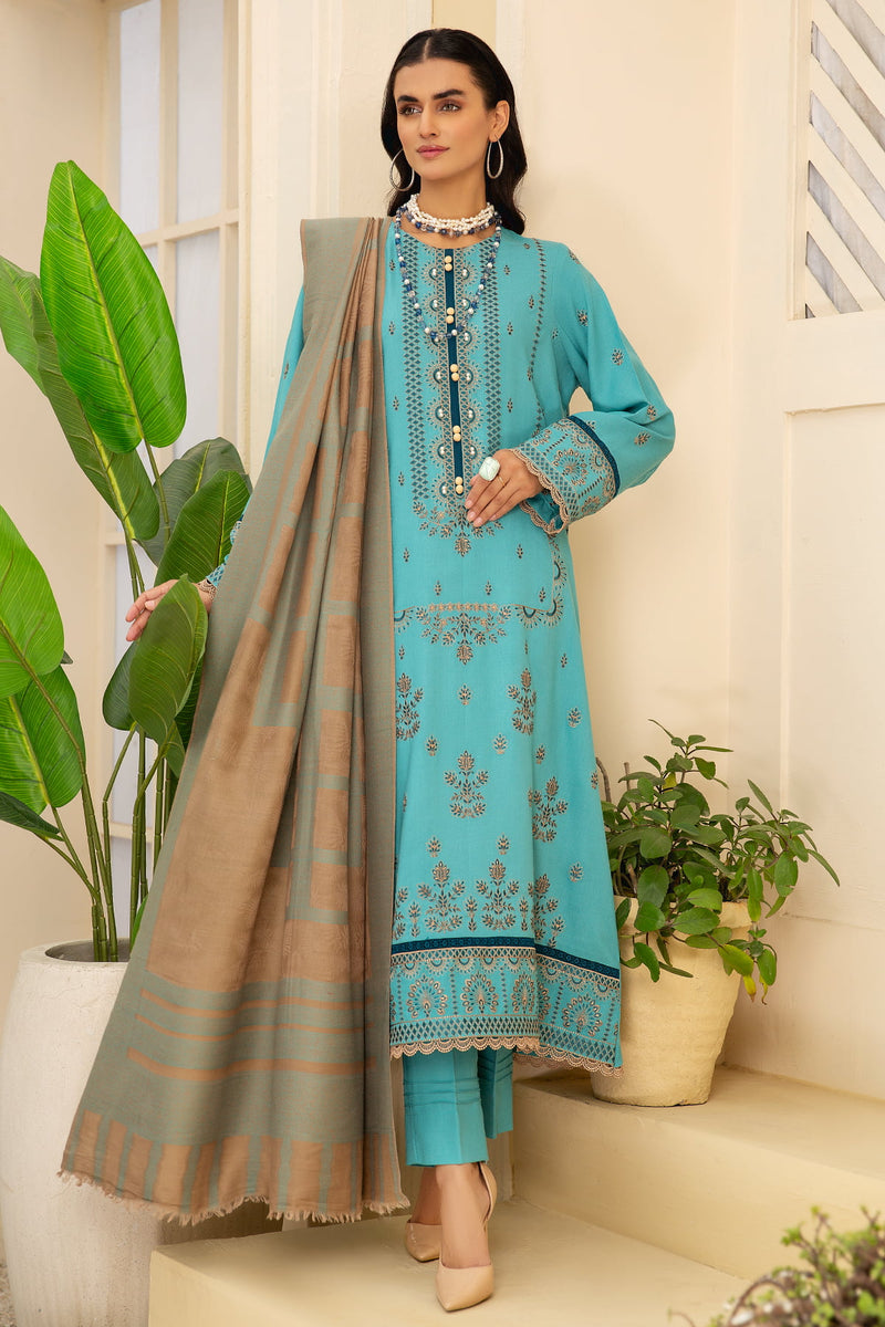 Shafaq SQ-33 : Unstitched Luxury Embroidered Dhanak 3PC - Kleren
