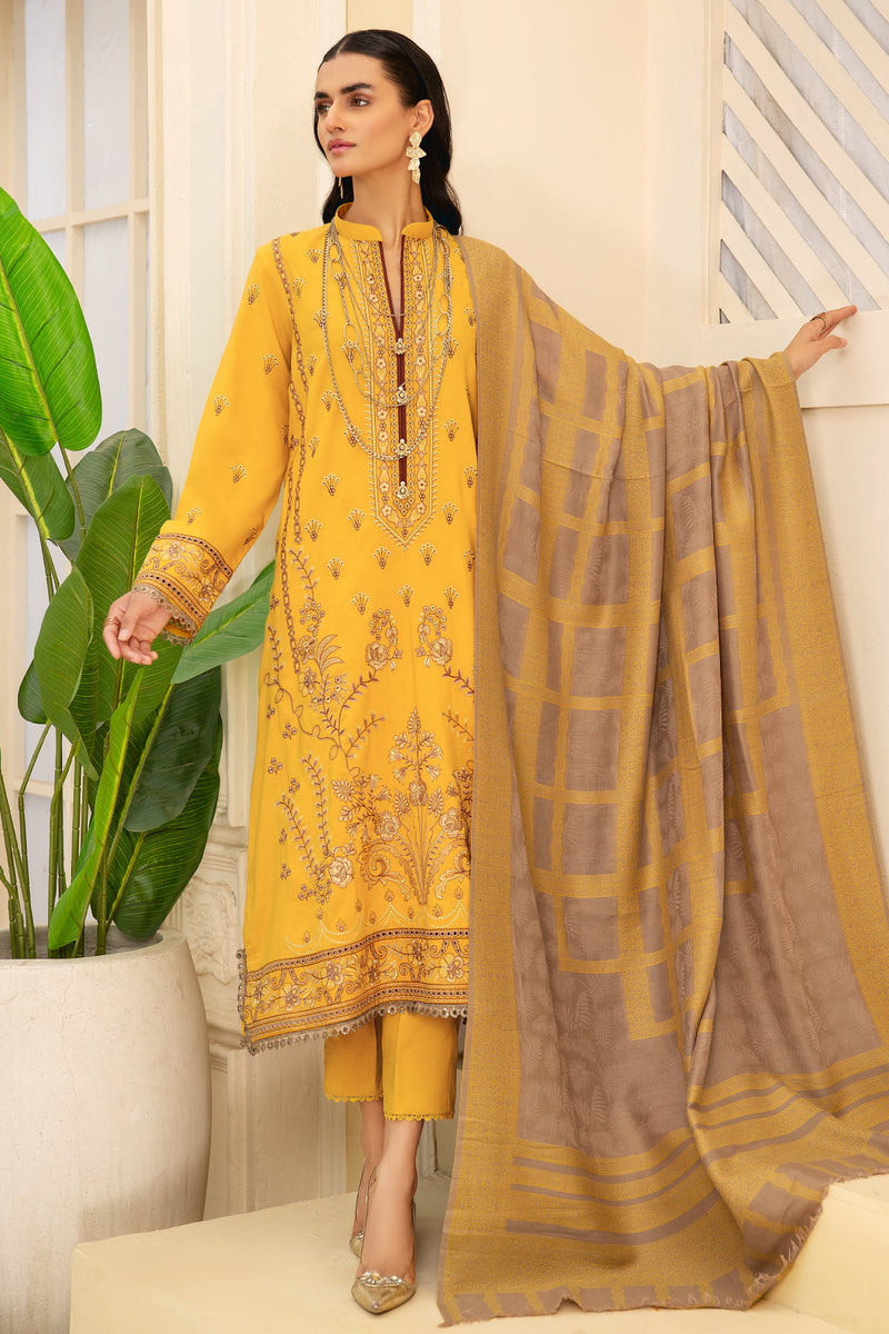 Shafaq SQ-35 : Unstitched Luxury Embroidered Dhanak 3PC - Kleren