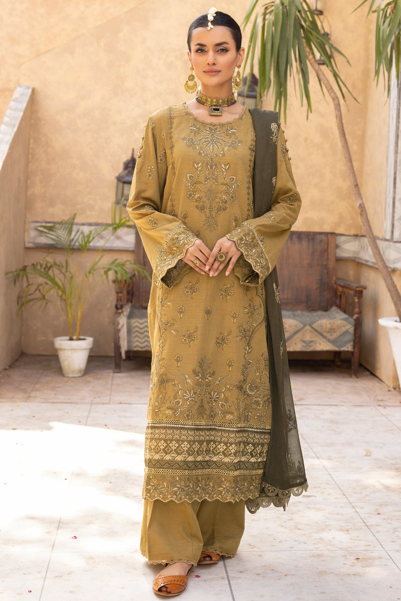 Tassawur TA-03 : Unstitched Embroidered Slub Karandi 3PC - Kleren