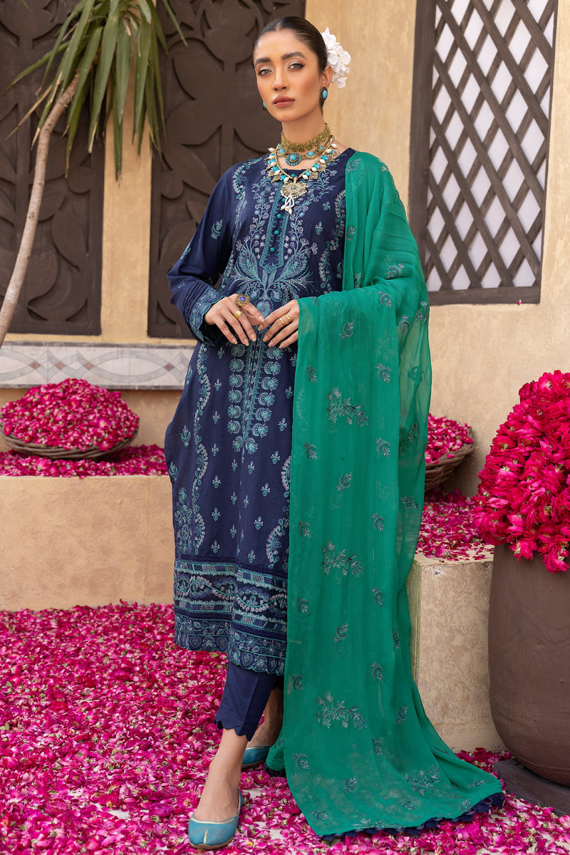 Tassawur TA-05 : Unctitched Embroidered Slub Karandi 3PC - Kleren