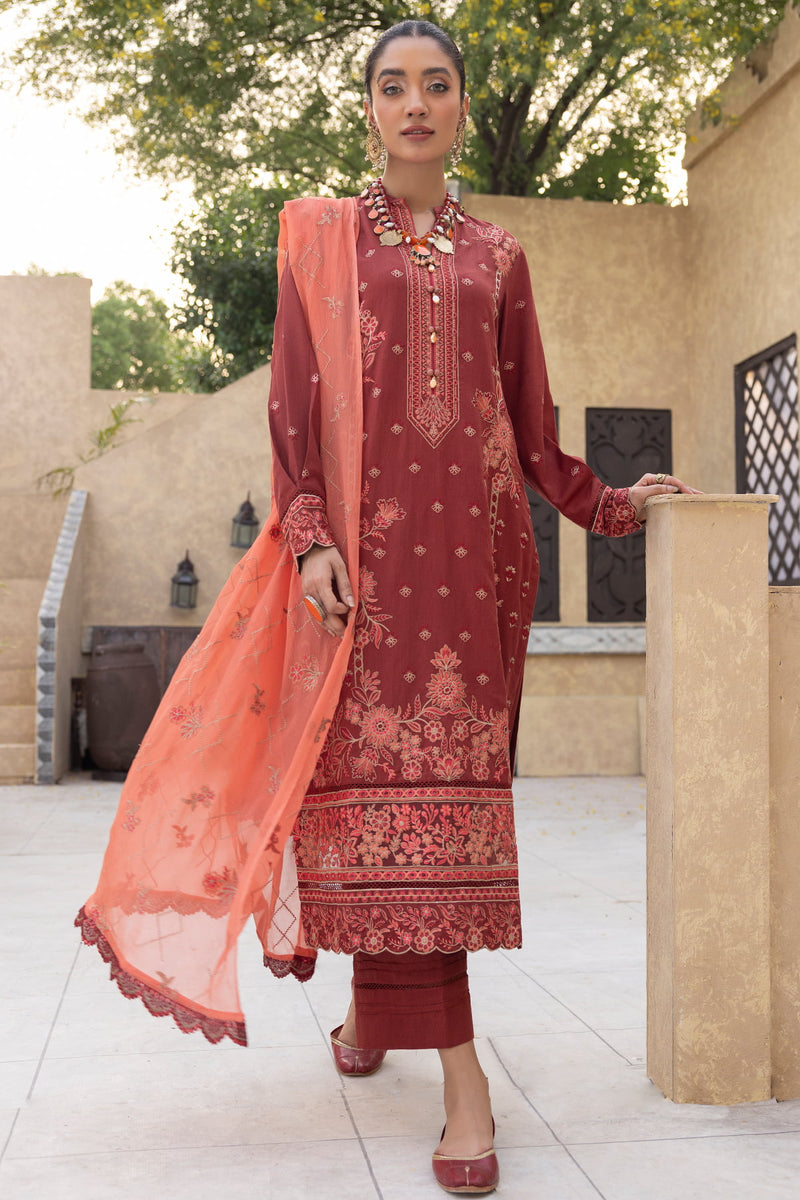 Tassawur TA-08 : Unstitched Embroidered Slub Karandi 3PC - Kleren