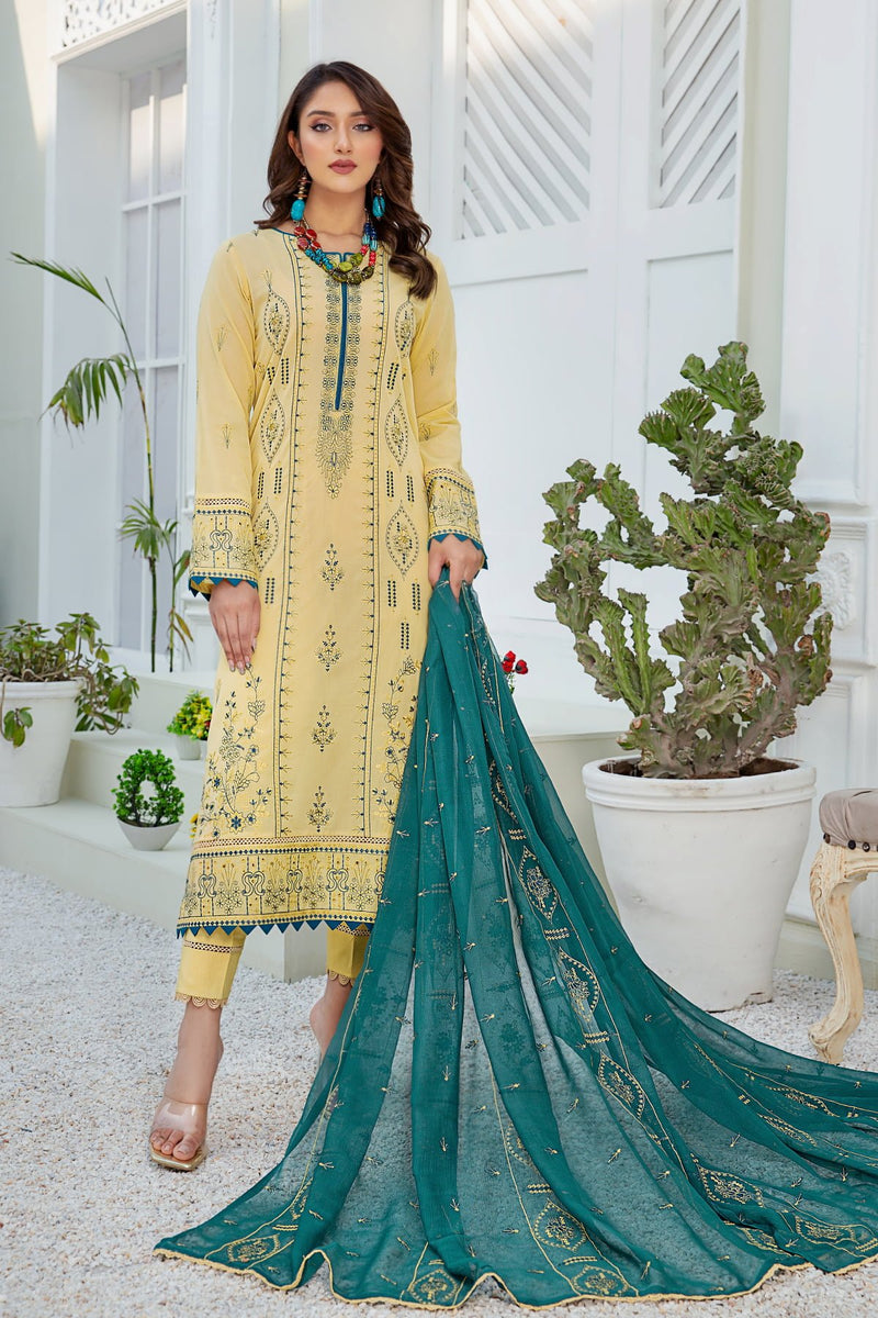 Tehwar TR-05 : Unstitched Embroidered Swiss Lawn 3PC - Kleren