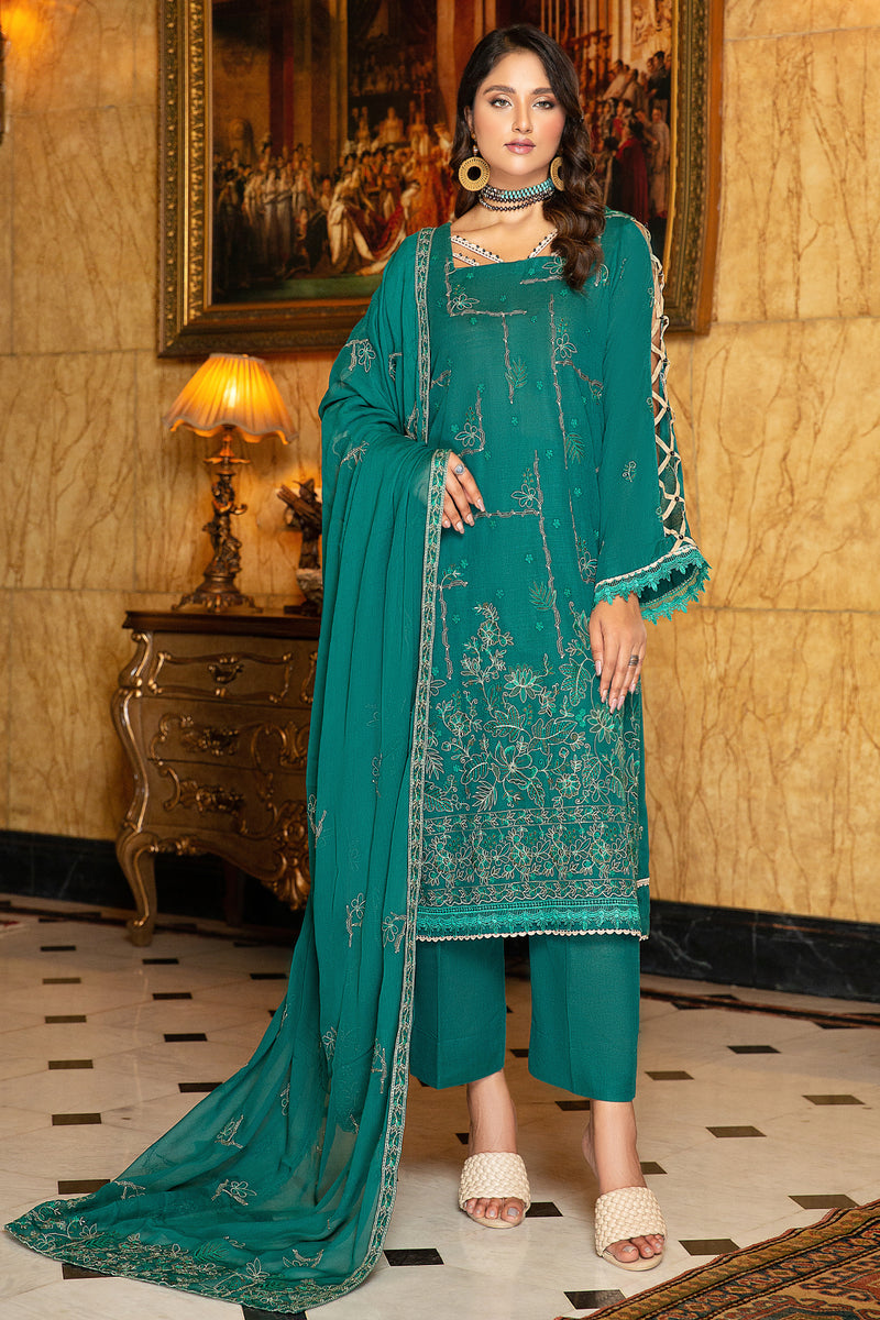 Tehzeeb T-18 : Unstitched Embroidered Slub Karandi 3PC - Kleren