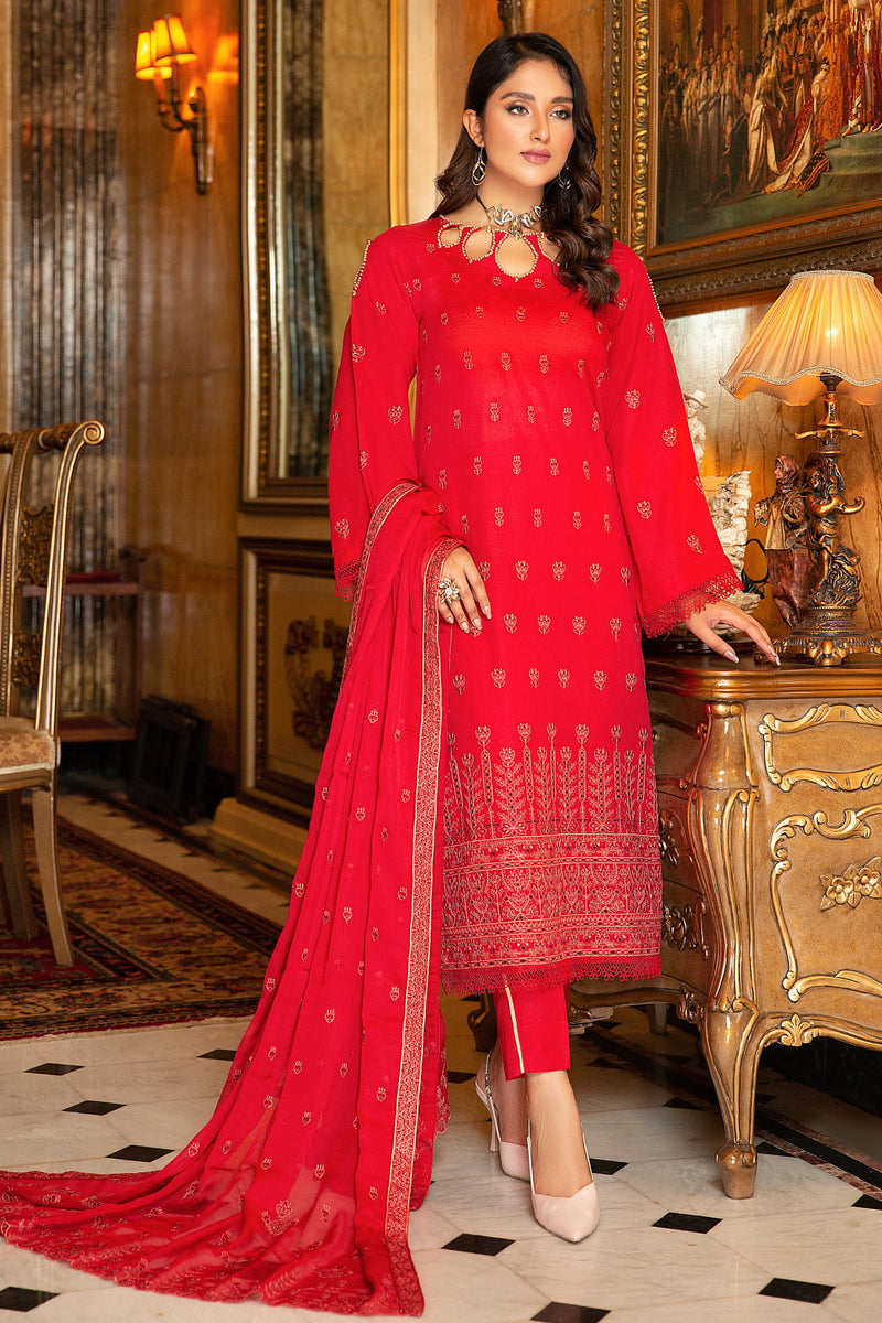 Tehzeeb T-22 : Unstitched Embroidered Slub Karandi 3PC - Kleren