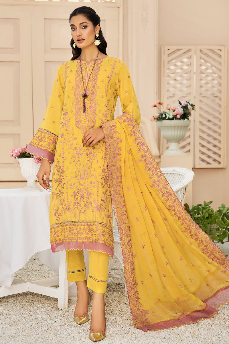 Tehzeeb T-27 :Unstitched Embroidered Slub Karandi 3PC - Kleren