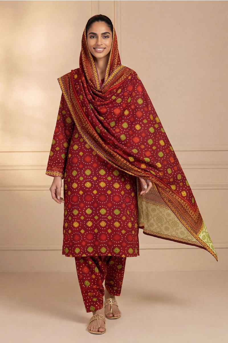 UNS U-32: Unstitched Printed Lawn 3PC - Kleren