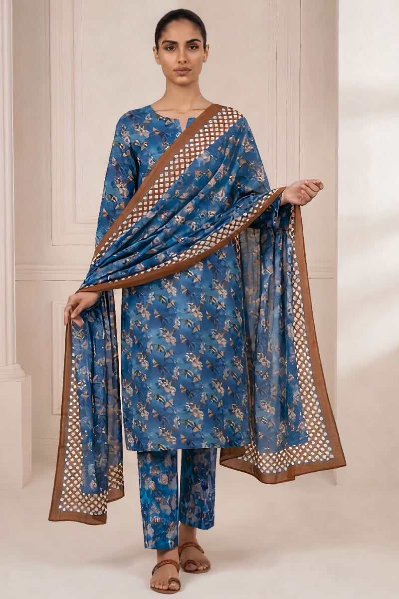 Vasl D-34 : Unstitched Printed Lawn 3PC - Kleren