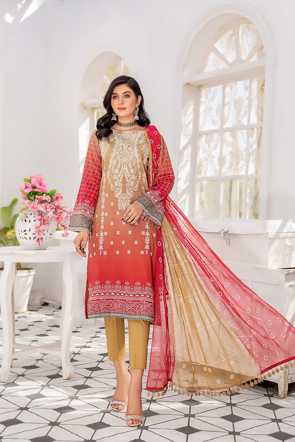 Eleganza E-11 : Embroidered & Printed Lawn 3pc