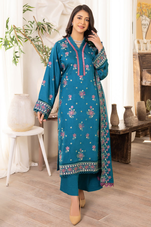 Flora F-23 : Embroidered Viscose 3PC