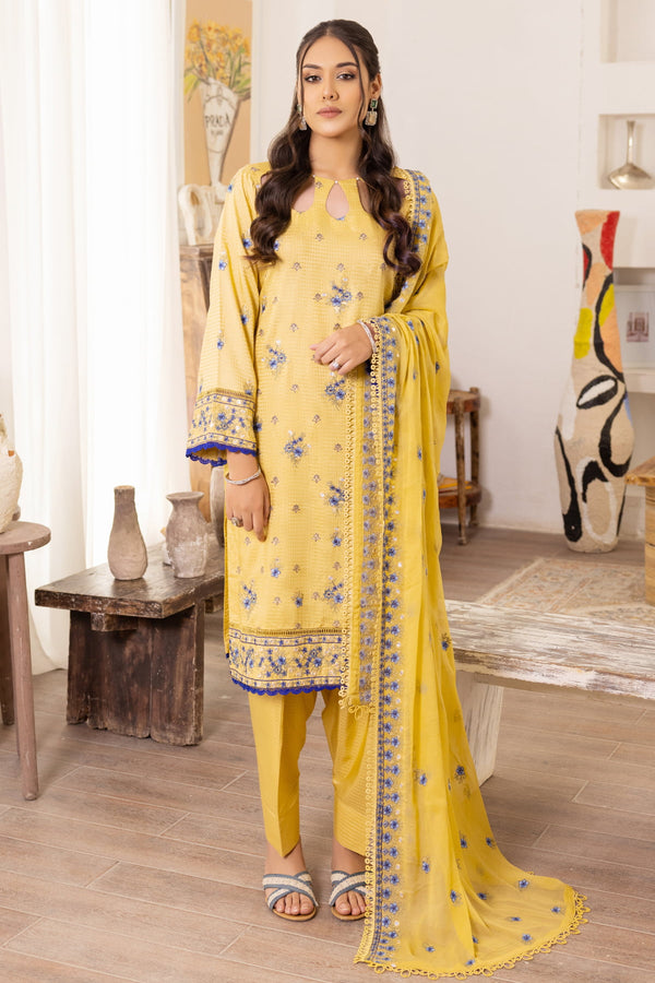 Flora F-24 : Embroidered Viscose 3PC