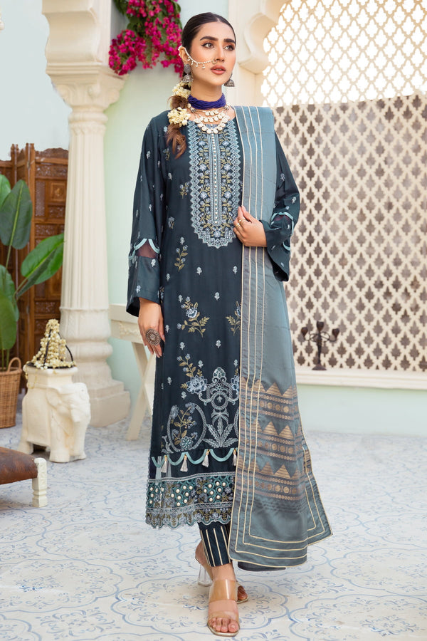 Imroz I-16 : Embroidered Viscose 3PC - Kleren- Colors of Life