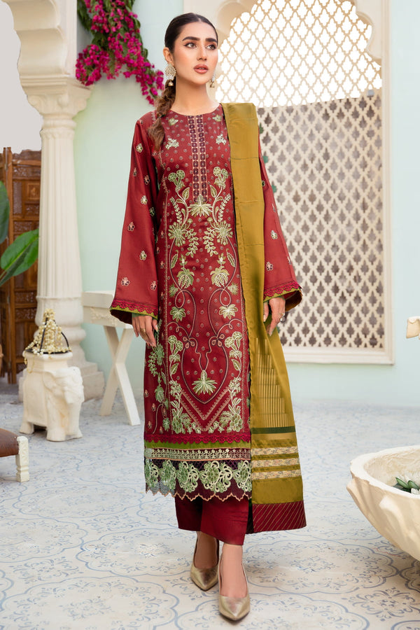 Imroz I-17 : Embroidered Viscose 3PC - Kleren- Colors of Life