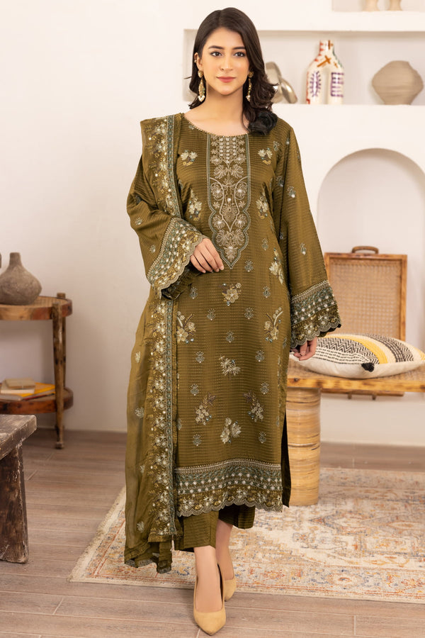 Flora F-27 : Embroidered Viscose 3PC