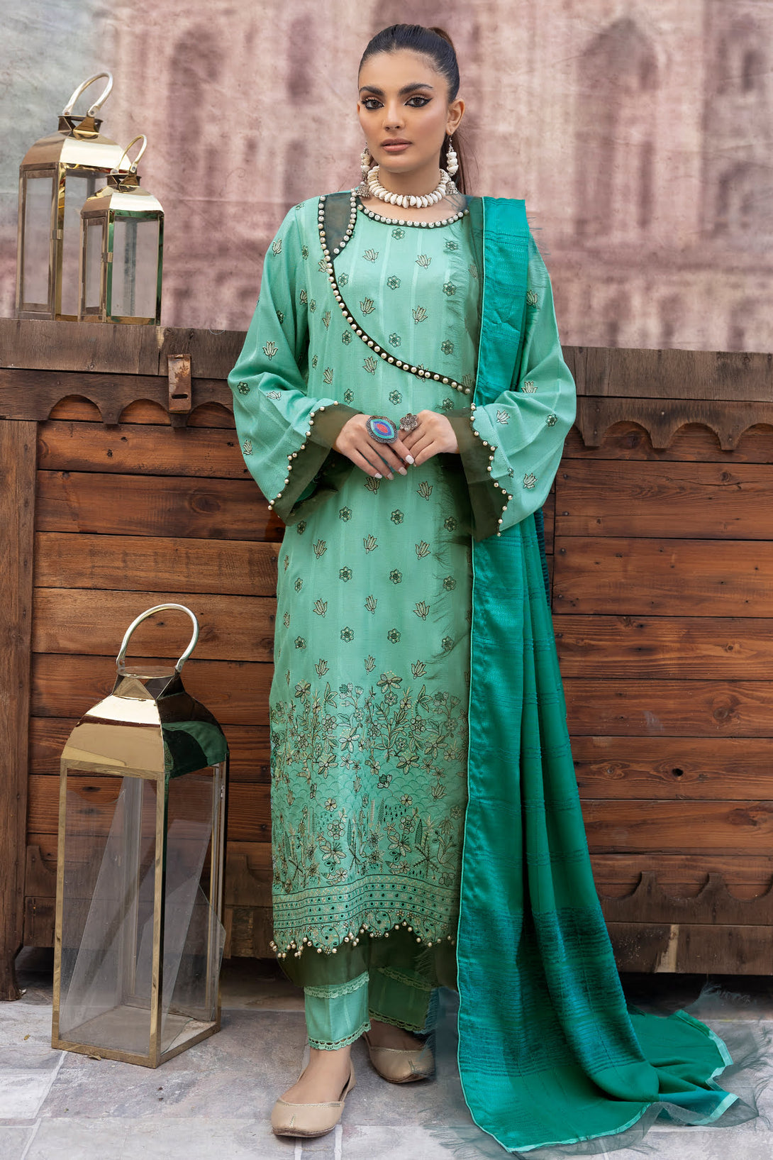 Dhanak DH-30 : Luxury Embroidered Dhanak 3PC - Kleren- Colors of Life