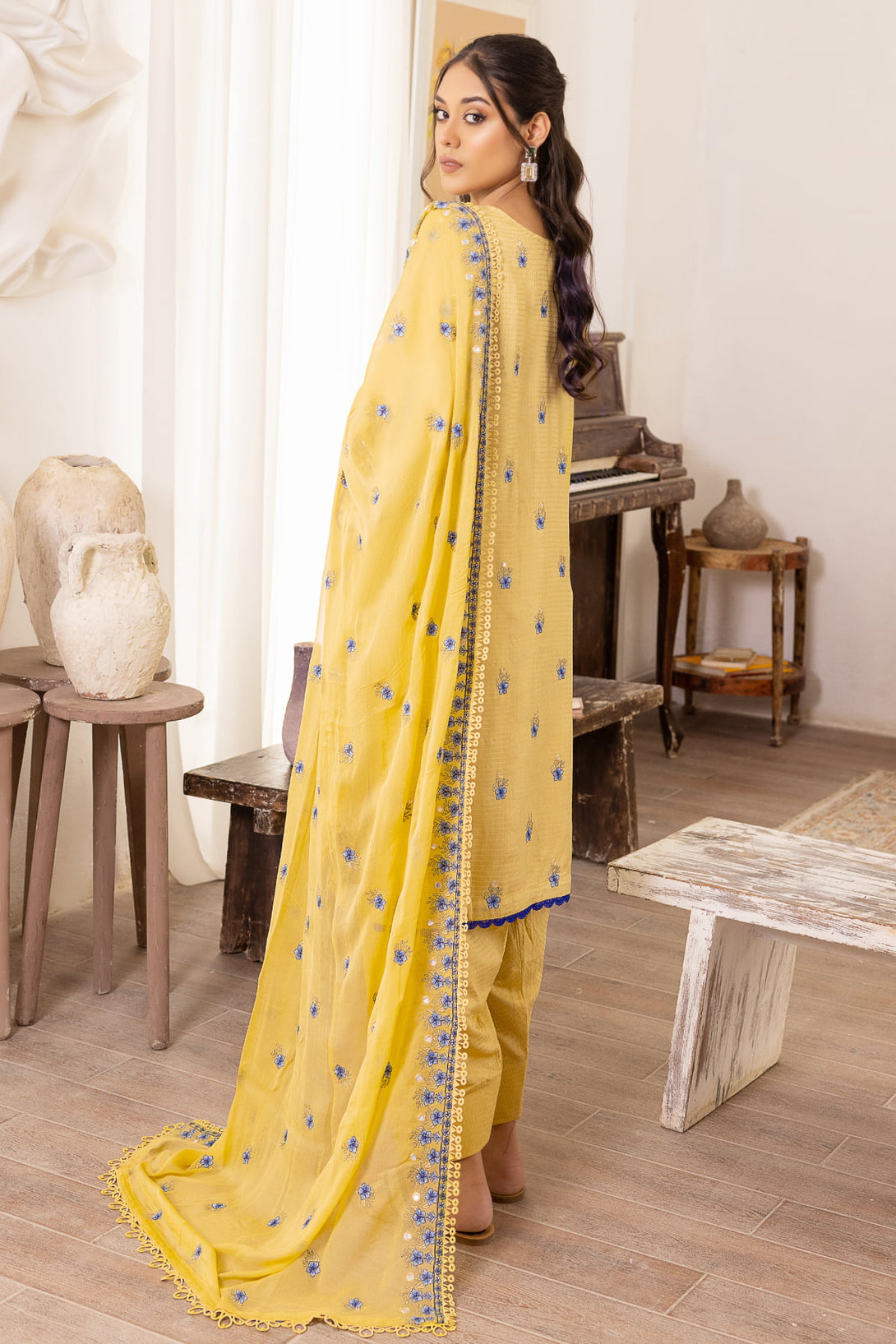 Flora F-24 : Embroidered Viscose 3PC - Kleren- Colors of Life