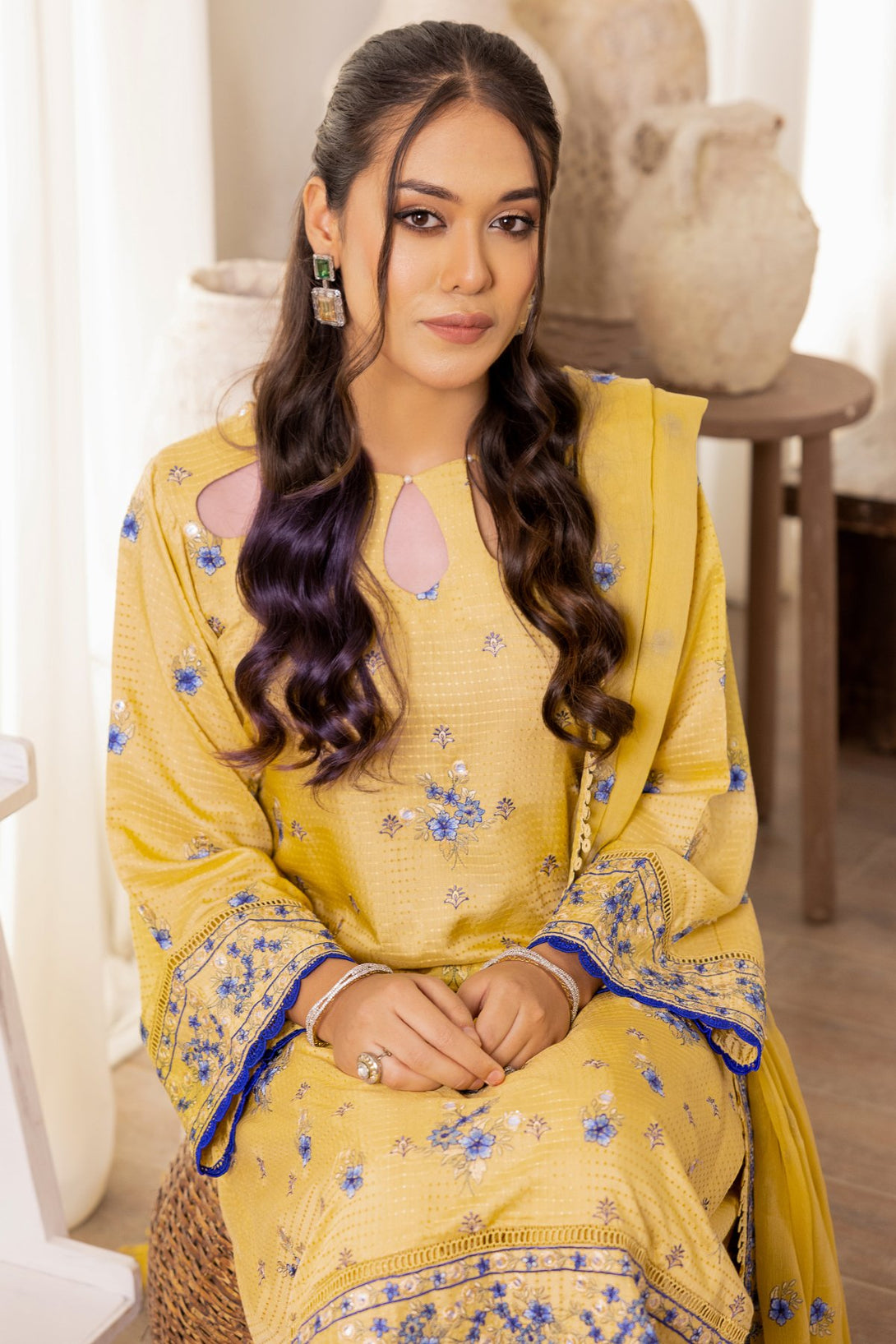 Flora F-24 : Embroidered Viscose 3PC - Kleren- Colors of Life