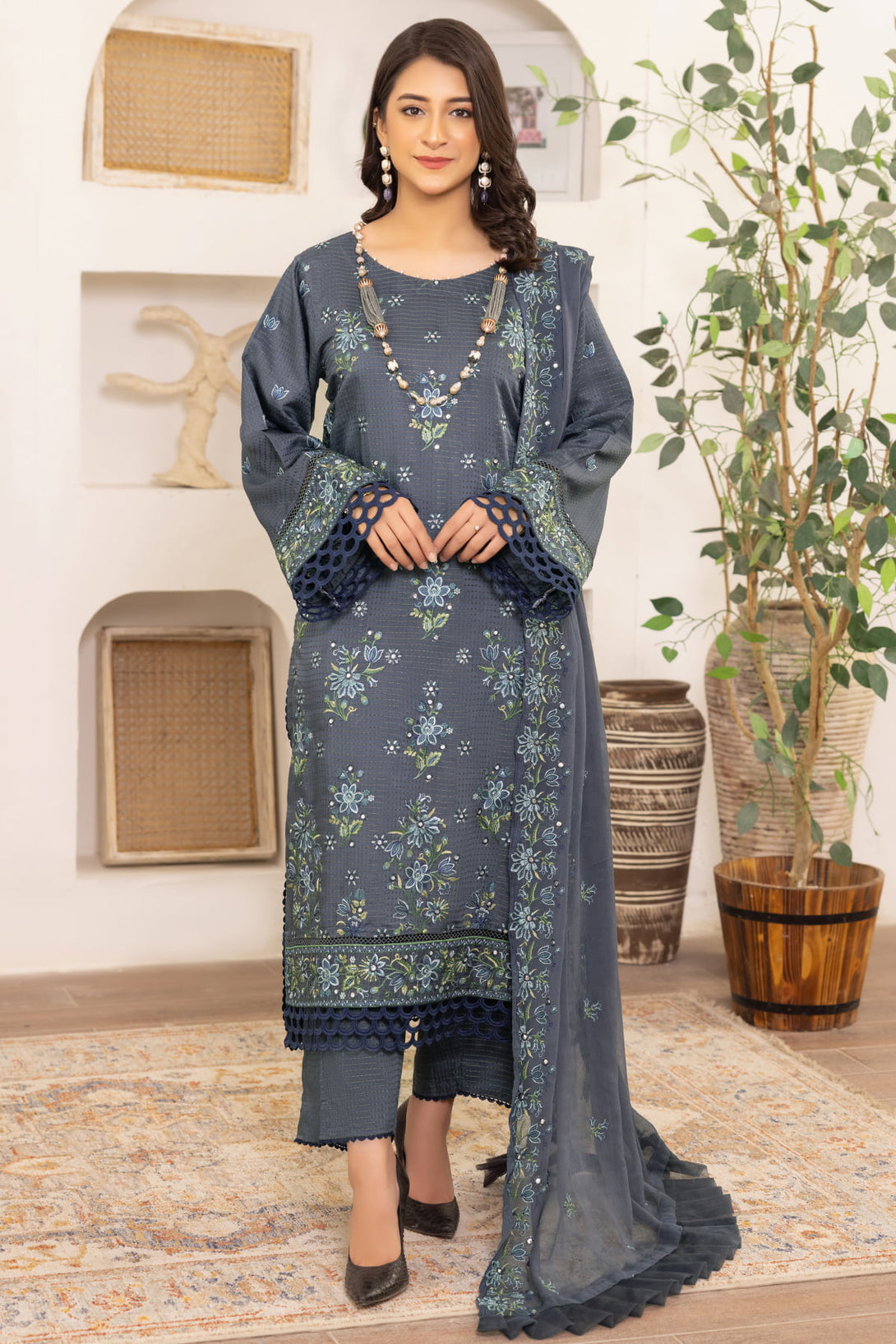 Flora F-28 : Embroidered Viscose 3PC - Kleren- Colors of Life