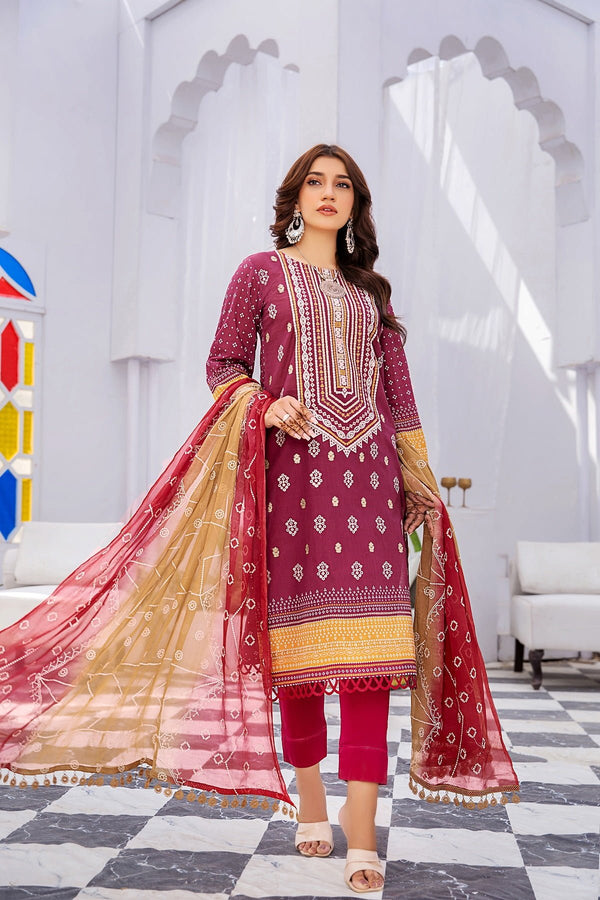 Eleganza E-07 : Embroidered & Printed Lawn 3pc